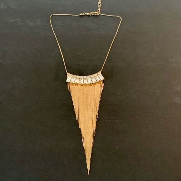 Guess Crystal and Gold Fringe Necklace - Picture 1 of 9